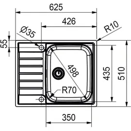 Franke ARGOS AGX 211-62 Flachrandspüle / Edelstahl / Reversibel / Druckknopf / 45 cm - Silber