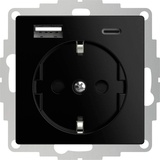 2USB 2U-449559 Schutzkontakt-Steckdose mit USB-Ladeausgang, erhöhter Berührungsschutz, VDE IP20 Schwarz