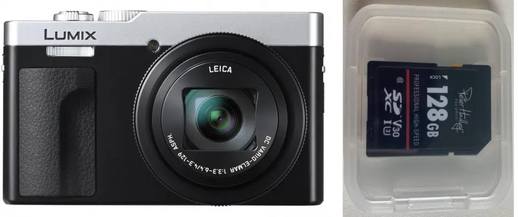 Panasonic Lumix DC-TZ99 silber/schwarz + Peter Hadley SDXC 128GB UHS-I