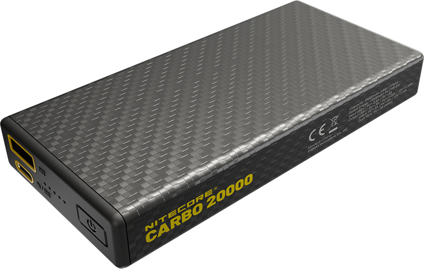 Nitecore Powerbank CARBO20000 mit 20.000mAh, Kohlefaser-Gehäuse, extrem robuste und zugleich ultraleichte Powerbank