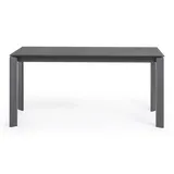 Kave Home Esstisch AXIS 160-220 x 90 cm grau /Glas grau - Ausziehbar - Stahl mit Glasplatte