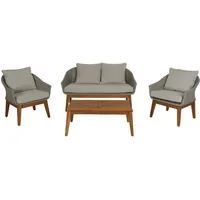 Mendler Gartengarnitur HWC-N37, Garten-/Lounge-Set Sofa Sitzgruppe, Poly-Rattan Holz Akazie