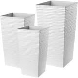 Kadax Blumentopf Set, Blumenkübel aus Kunststoff, "Tuluza", Innen- und Außenbereich, Weiß, 3er Set XXL – Weiß