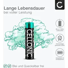 Cellonic 4x Wiederaufladbare AAA Batterien 1.2V 1000mAh - Fernbedienung Telefon Babyphone Solarlampe- Akkubatterie: lange Laufzeit, viele Ladezykle...