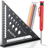 Preciva Zimmermannswinkel Set, Multifunktional Anschlagwinkel Metall Aluminium Lineal Winkelführung 18cm Schreinerwinkel Tischlerwinkel Winkelmesser + Tieflochmarker Anreißen & Zeichnen