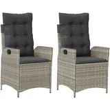 vidaXL Gartensessel mit Kissen 2 Stk. Verstellbar Hellgrau Poly Rattan
