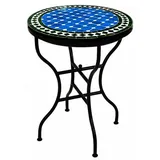 Marrakesch Orient & Mediterran Interior Gartentisch Gartentisch Mosaiktisch Marrakesch Blau Schwarz - Rund 60cm (2-St), Handarbeit blau|bunt
