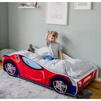 Autobett Kinderbett Jugendbett | 70x140 | Kinder Spielbett Rennfahrer, ohne Matratze - Rot