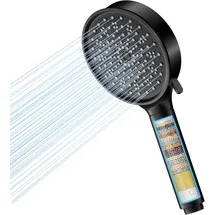 Cobbe Duschkopf mit Filter, Duschkopf Wassersparend Hartwasser mit Filtration in 20 Schichten, 6 Strahlarten Hochdruck Handbrause, Sparduschkopf mit Kalkfilter (Schwarz)