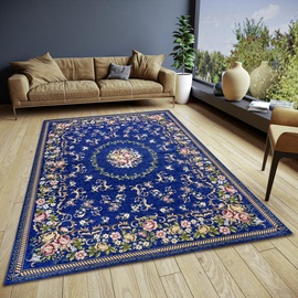 HANSE HOME Nour Design Teppich Orientalisch – Flachgewebe Orient Blumen Muster, Anti-Rutsch Vintage, Wohnzimmer, Schlafzimmer, Esszimmer, Flur – Blau Multifarben, 60x90cm