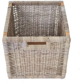 Mendler Sitzbank Bienne, Aufbewahrungsbox, 3 Körbe, Kubu-Rattan-Geflecht, 112x46x37cm ~ weiß