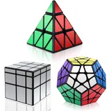 Vdealen Zauberwürfel Set, Speed Cube Set mit Pyramide Speed Cube& Megaminx Cube & 3x3 Mirror Cube, 3 in 1 Unregelmäßige Magic Cube Set, Geschenk für Kinder Teenager Erwachsene(Silber)