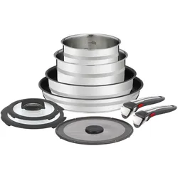 Pfannen-Set TEFAL "Jamie Oliver Ingenio, Pfannenset abnehmbarer Griff, antihaftversiegelt", silber (silberfarben), Pfannen, Pfannen-Set