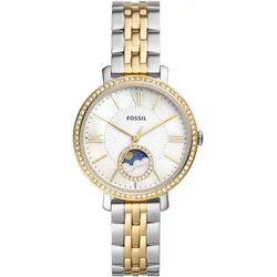 Quarzuhr FOSSIL "JACQUELINE MOONPHASE", silber (silberfarben, goldfarben), Armbanduhren, Damen, Armbanduhr, Damenuhr, Perlmutt-Zifferblatt, Mondphase,Edelstahlarmband