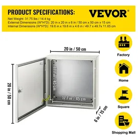 Vevor Schaltschrank NEMA-Industriegehäuse, 25 x x 15 cm NEMA 4X-Stahl-Verteilerschrank, IP66 wasser- und staubdicht, elektrischer Anschlusskasten für den Außen-/Innenbereich, mit Montageplatte