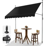 LEADZM Klemmmarkise 250 cm Breit,Balkon Markise Klein ohne Bohren, mit Handkurbel,Wasserdicht,Sonnenschutz,UV-beständig,Höhenverstellbar,für Terrasse,Balkon,Garten,Laden,Mietshaus,Schwarz
