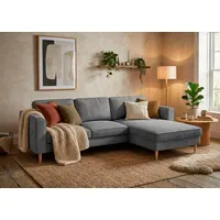 Home affaire Ecksofa Booster, whlw. mit Schlaffunktion & Bettkasten, Fuß Buche lackiert, Recamiere beidseitig montierbar, L-Form, in Cord & Struktur, B: 232 cm grau