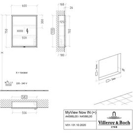 Villeroy & Boch My View Now Einbau 60 cm aluminium LED-Beleuchtung Türanschlag links