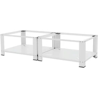 ML-Design Doppel Waschmaschinen Untergestell mit 2 Ablagen, Weiß, 128x54 cm, Stahl, 2x 150kg, Stabiler Waschmaschinensockel 2-Fach, 32cm hohes