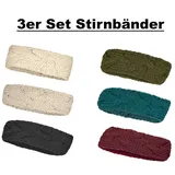 Cool4 Ohrenmütze 3er SET Stirnband Zopfmuster Haarband Ohrenwärmer Grobstrick im Zopfmuster beige|grau|schwarz