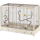 Ferplast Vogelkäfig aus Metall und FSC-Holz, für Kanarienvögel, Sittiche, inkl Zubehör, Futternäpfe, abnehmbare und veränderbare Sitzstangen, 113,5 x 53 x H 82 cm.