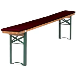 TexDeko Bierbankauflage gepolstert 220x25x2cm  3TLG Set Blickdicht mit Tischdecke 250x100cm (universal), Bordeaux