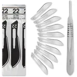 Set - 10 Stück sterile Skalpellklingen Figur 22 aus Karbonstahl - Ersatzklingen + 1 x Shehadeh - Skalpell-Halter - Edelstahl