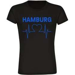 multifanshop Damen T-Shirt - Hamburg - Herzschlag - Druck blau - Frauen
