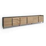 SKRAUT HOME Lowboard 309x61x35 cm Eiche Schwarz Holzwerkstoff