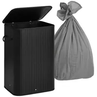 Relaxdays Bambus Wäschekorb mit 2 Fächern Grau,Schwarz