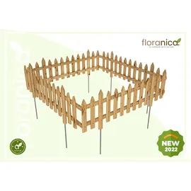 Pemicont Floranica Steckzaun Gartenzaun Kiefer 1 stk 30 x 100 cm Unbehandelt Metallstäben Begrenzungszaun Dekorative Beeteinfassung Beetumrandung