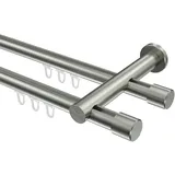 Interdeco GARDINENSTANGE INNENLAUF Platon Santo 300 cm (geteilt in 3 x 100 cm), 2-läufig, 20 mm Ø Edelstahl-Optik