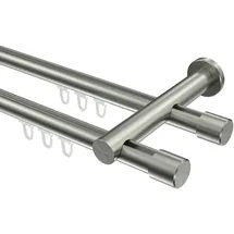 Interdeco GARDINENSTANGE INNENLAUF Platon Santo 300 cm (geteilt in 3 x 100 cm), 2-läufig, 20 mm Ø Edelstahl-Optik