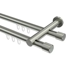 Interdeco GARDINENSTANGE INNENLAUF Platon Santo 300 cm (geteilt in 3 x 100 cm), 2-läufig, 20 mm Ø Edelstahl-Optik