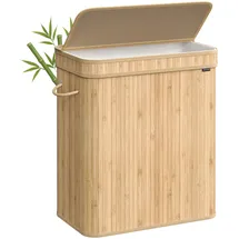 Songmics Wäschekorb mit Deckel, Wäschesammler Bambus, Wäschesack herausnehmbar und Griffen, 100 Liter, für Waschküche, Schlafzimmer, Wohnzimmer, naturbeige LCB063N01