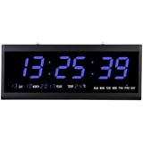 LED Wanduhr Digitaluhr Funk-wanduhr Beleuchtung Küchenuhr mit Datum Temperaturanzeige Großbildschirm für Wohnzimmer Schlafzimmer 12/24-Stunden-modus Kalender Blau 48X19X3 cm