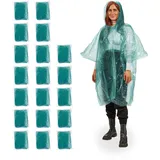 Relaxdays Regenponcho, 20er Set, Einweg Regencape mit Kapuze, Wandern, Festival, Notfallponcho für Damen & Herren, grün,