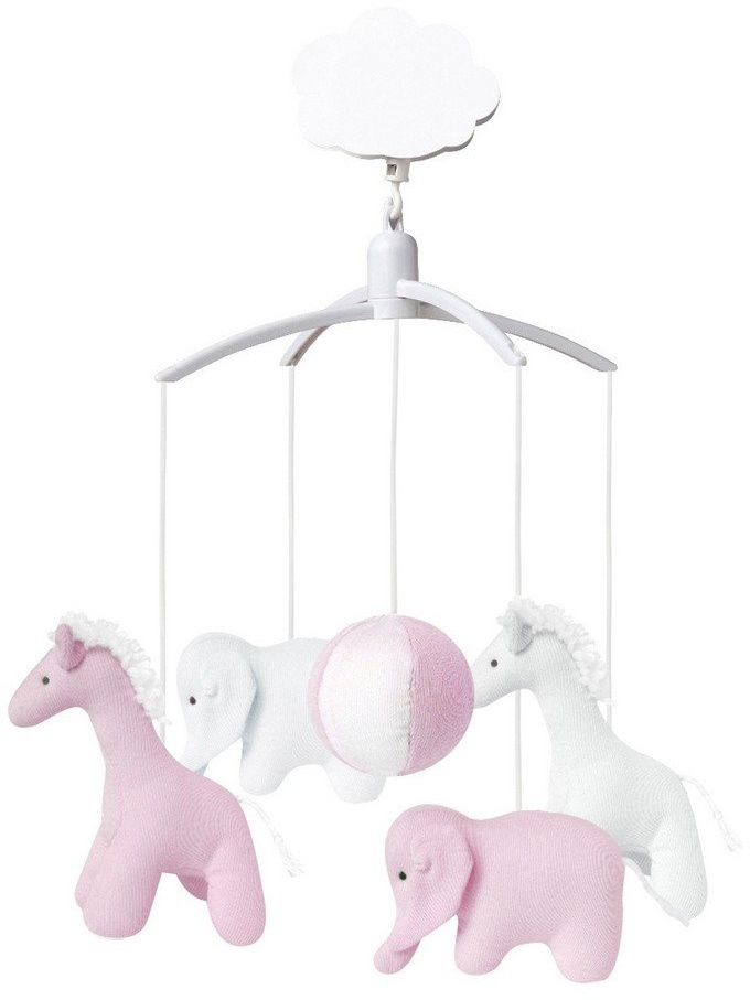 Trousselier - Musikmobile - Elefant & Giraffe - Baumwollstoff - Romeo & Julia Musik - Klassisch Chic - Ideales Geburtsgeschenk - Einfach zu installieren - Farbe rosa