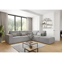 s-style möbel - Margarete - Modulare Ecksofa in Hellgrau Samt-Stoff mit Rücken und Lendenkissen, B/T/H: 305 cm / 281 cm / 90 cm, Ottomane rechts - Grau