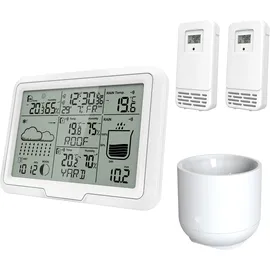 Miraval Design Funk-Wetterstation mit 2 benennbaren Sensoren + Regenmesser Mondphasenanzeige Luftfeuchtigkeit Temperaturanzeige Alarm