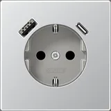 Jung SCHUKO-Steckdose mit USB-Ladegerät Typ AC, Taster ~, Schalter, Silber