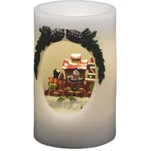 Konstsmide LED Echtwachskerze Schneemann mit Zug 16 cm weiß