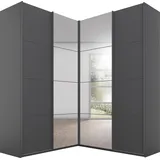Rauch Quadra Eckschrank inkl. Türendämpfer, mit Spiegeltüren grau metallic, Schwarz, 4-trg. Spiegel, 2 Kleiderstangen, 12 Einlegeböden, BxHxT 181x229x187 cm