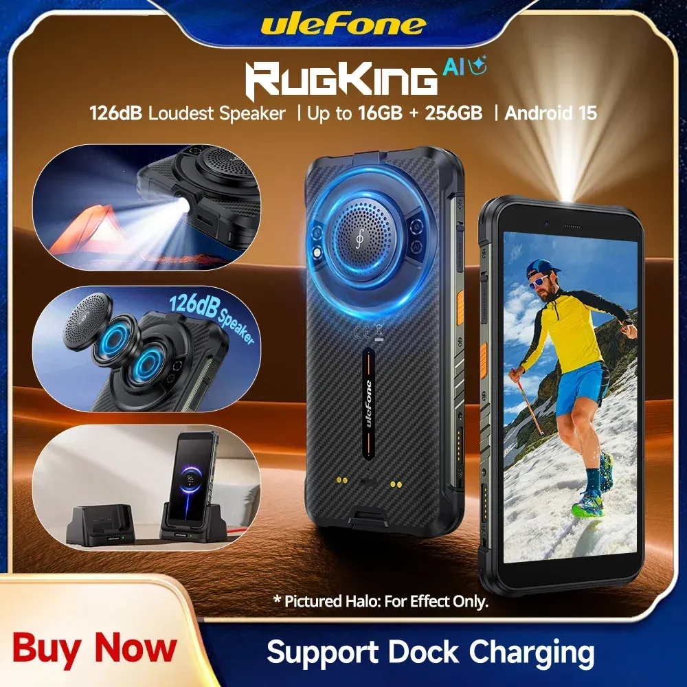 【Weltpremiere】Ulefone RugKing 4G Robustes Telefon Android 15 Bis zu 16 GB + 256 GB wasserdichtes Smartphone 9600 mAh NFC Globale Version