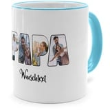 PhotoFancy® - Fototasse 'Papa' - Personalisierte Tasse mit eigenem Foto und Text selbst gestalten - Hellblau