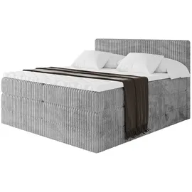 altdecor Boxspringbett mit Matratze H3|H4 und Lattenrost - TOLO KING 160x200 Cord - Hellgrau