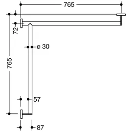 Hewi System 900 Duschhandlauf 900.35.13460DC Edelstahl pulverbeschichtet schwarz tiefmatt, 765 x 765 mm, Ausführung links