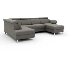 sit&more Wohnlandschaft SIT & MORE "Vincenzo U-Form", grau (hellgrau), B:317cm H:84cm T:93cm, Sofas, Wohnlandschaft, inklusive Kopfteilverstellung, wahlweise mit Bettfunktion, Bettkasten