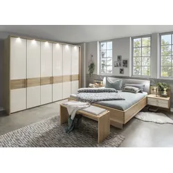 Bett WIEMANN "Kiruna, Made in Germany, formschön und stilvoll", braun (eiche, nachbildung, champagner), B:149cm L:216cm, Betten, in Komforthöhe mit 4-facher Liegehöhenverstellung