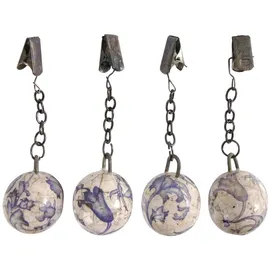 Esschert Design 4 Stück Tischtuchgewicht, Tischdeckenhalter aus Keramik in blau-weiß, Ø ca. 3,2 cm